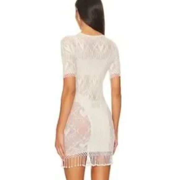 Poster Girl Yemaya Dress Shapewear Fringe Dress Oyster fishnet mini Revolve - Picture 2 of 12